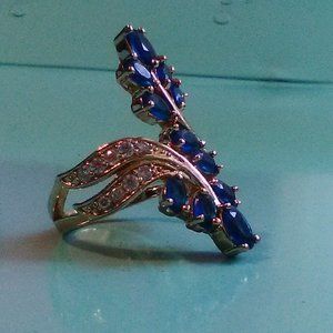 Decadent Sapphire Blue Ladies cocktail ring Size 8
